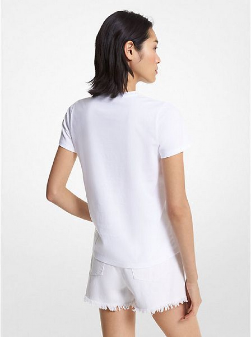 Koszulki Michael Kors Logo Charm Print Organic Bawełniane Damskie Białe | 376410-JLN